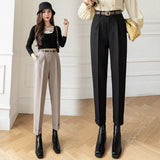 Gwmlk Pants Solid High Waist Casual Suit Trousers Women 2023 Fashion Pocket Zipper Straight Ankle-Length Pants OL Women Clothing