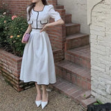 Gwmlk Spring Summer Two Piece Sets Women Casual White Skirts 2Pcs Sets Bubble Sleeve Tops and Long Skirt