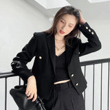 Gwmlk Spring Autumn Black Women Blazers Jacket Korean Fashion Buttons Office Lady Coat Streetwear Temperament Short Jackets