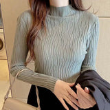 Gwmlk Black White Knitted Sweater Women Pullover 2023 Spring Long Sleeve High Elastic Jumper Slim Fit Solid Casual Sweaters