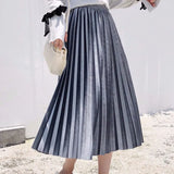 Gwmlk Vintage Velvet Pleated Skirt for Women 2023 Spring New Long High Waist Skirts Korean Fashion A-line Midi Skirt Female