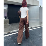 Gwmlk Streetwear Women White Cargo Pants Vintage 90S Aesthetic Brown Parachute Trousers Female Harajuku Pockets Hip Hop Wide Pants