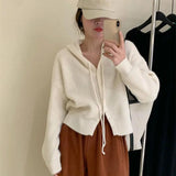 Gwmlk Autumn Winter Hooded Knit Cardigans Women Casual Loose Single-Breasted Sweater Coats Woman Harajuku Wild Short Knitwear