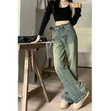 Gwmlk 90S Baggy Straight Denim Trousers Female Y2K High Waist Loose Wide Leg Jeans Women Streetwear All-Match Casual Pants New