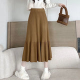 Gwmlk Women Long Knitted Skirts 2023 Autumn Winter New High Waist Patchwork Pleated Skirts Female Korean Wild A-Line Skirt