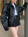 Gwmlk Punk Black Leather Jacket Women Winter Warm Thick Zipper Moto Biker Leather Jacket Casual High Street Leather Coat