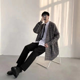 Gwmlk Men's Coat Korean Long Plaid Woolen Overcoat Fashion Casual Single-breasted Long Jackets luxury Winter Clothes for Men 2023