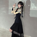 Gwmlk Goth Black Slip Dress Y2k Streetwear Women Vintage Techwear Irregular Backless Dresses Gothic Korean Fashion Aesthetic