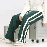 Gwmlk Men's Striped Slit Pants Spring Autumn Straight Wide Leg Trousers High Street Loose Casual Trousers 2023 Fashion Men Clothing