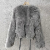 Gwmlk Luxury Cropped Faux Fur Coat Female 2023 Winter Hot Cool Girls Fluffy Short Fur Jacket New Lace Up Faux Fox Fur Coats