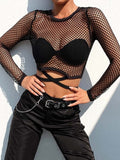 gwmlk New Mesh Goth Long Sleeve T shirt Women Hollow See-through Fishnet Tops Summer Casual Shirt Streetwear Women's Clothing