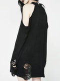 Gwmlk Y2K Street Hole Off-the-Shoulder Black Sweater Female Gothic Pullover Long Sleeve Knitted Sweater Dress