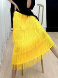 Gwmlk Summer New Pleated Niche Tassle Long Skirts Women Fashion All-Matching Youthful-Looking Slim Long Skirts for Women