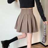 Gwmlk Fashion Women Zipper High Waist Mini Skirt Korean Style Anti-Glare Pleated Skirt Female Show Leg Length A-Line Skirts