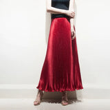 Gwmlk Autumn Fashion Elegant Metal Elastic Waist Long Pleated Skirts 2023 Bright Satin Ladies Long Tulle Women's Skirts