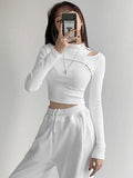 gwmlk Knitted Crop Tops Women New Fitness Fake Two-piece T-shirt Female Black White Long Sleeve Tops