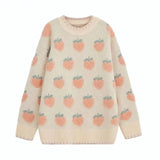 Gwmlk Autumn Winter Thicken Warm Women Sweaters Harajuku Sweet Strawberry Embroidery Jumpers Casual Loose Knitted Pullovers