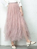 gwmlk Tutu Tulle Skirt Women Long Maxi Skirt 2023 Spring Summer Korean Black Pink High Waist Pleated Skirt Female