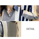 Gwmlk Women's Shirt Blue Striped Blouses for Women Long Sleeve Top Women Button Up Polo Neck Clothes Female 2023 Fashion Leisure Shirt