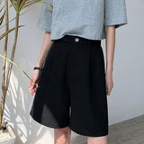 Gwmlk 2023 Summer Black Suit Shorts Woman Korean Style High Waist Wide Leg Shorts Women Casual Loose Knee Length Pants Female