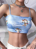 gwmlk New Fashion Women camisole Sling Top Vest Sleeveless Cold Shoulder The Angel Of Cupid Print Short Camis Female Summer Top