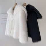 Gwmlk Fashion Braided ArtificialFur Coat Women Winter Overcoat High Quality Artificial Fur Jacket