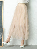 gwmlk Tutu Tulle Skirt Women Long Maxi Skirt 2023 Spring Summer Korean Black Pink High Waist Pleated Skirt Female