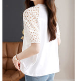 Gwmlk Hollow Short Sleeve White Blouse O Neck Women Simple T-shirt Elegant 2023 Tops New Casual Loose Ladies Shirt Blusas 26752