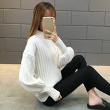 Gwmlk Half High Neck Sweaters Pullovers Women Korean Chic Loose Lantern Sleeve Knitted Sweater Woman Fall Winter Soft Jumper