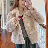 Gwmlk Winter Thickened Lamb Wool Jackets for Women Casual Long Sleeve Buttons Lapel Outwear Female Loose Warm Faux Fur Coats