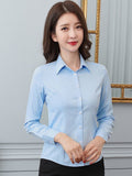 Gwmlk Women Shirt White Shirt Female Long-sleeve Professional Shirt Formal Dress Large Size Work Clothes OL Button Womens Tops