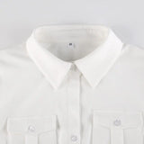 Gwmlk Uniform Short Sleeve Shirts Women Korean Turndown Collar Pockets White T-Shirt Slim Fit Single-Breasted OL Woman Clothes