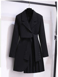 Gwmlk Women 2023 Spring New Fashion Women Clothing Suit Skirt Jacket Belt Waist Slim Suit Women Blazer Long Coat Black Blazers