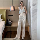 Gwmlk Summer Casual Women Wide Leg Pants Korean Loose Straight Suit Pants Fashion High Waist Chic Office Ladies Trousers