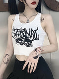 gwmlk Punk Goth Crop Tops Women’s Summer Skull Print Vest Top Black White Fashion Round Neck Sleeveless Slim Tank Top Mujer