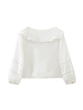 Gwmlk TRAF 2023 Women Sexy Front Ruffles Cropped Shirt High waist Short Blouse Short sleeve French White Tops