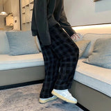 Gwmlk Men Checkered Casual Pants Loose Straight Corduroy Pants Sweatpants Man Fashion Streetwear 2023 Spring New Hip Hop Trousers