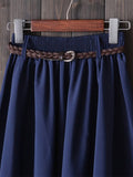 gwmlk Knee Length Summer Skirt Women With Belt 2023 Fashion Korean Ladies High Waist Pleated A-line School Skirt Female