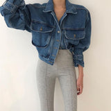 Gwmlk Jackets Women Top 2023 Sexy Puff Long Sleeve Y2k Clothes Cropped Jacket Streetwear Women's Denim Shirt