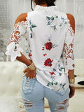 Gwmlk Hollow Out Printed Women Blouses Summer Female Strapless Blouse Casual Tops V-Neck Elegant Short Sleeve Lace Shirts 19361