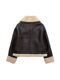 Gwmlk Winter 2023 Women Jacket Coats Faux Shearling Sheepskin Coat Retro Motorcycle Jacket Fleece Woman Jackets Outerwear Tops