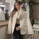 Gwmlk Korean Loose Lamb Wool Jackets Ladies Autumn Winter Thickened Warm Plush Coats Women Streetwear O-Neck Faux Fur Outwear