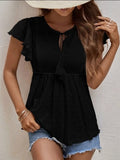 Gwmlk Fashion Hollow Summer Blouse Jacquard Butterfly Sleeve Women Sweet T Shirt Lace Up Tops Mujer Shirts Lady Blusas 25344