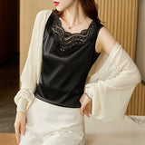 Gwmlk Blouse Womens Tops 2023 Spring Summer Fashion Tank Tops Hollow Lace Blouses OL Ladies Tops Basic Female Clothing Silk Tops