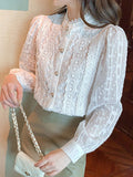 Gwmlk White Lace Blouse and Shirt Autumn Women Tops Elegant Long Sleeve Blouse Women Blusas Mujer De Moda Lady Femme Shirts 19641