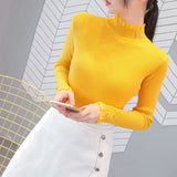 Gwmlk Lace Ruffles Collar Women Sweater Fashion Patchwork Slim Fit Knitting Women's Jumper Elegant Long Sleeve Knitwear Top