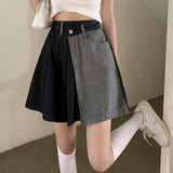 Gwmlk Pleated Skirts Women Patchwork S-4XL Fake-two Pieces Panelled Trendy High Street Empire Loose Mini Harajuku Chic