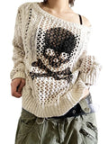 Gwmlk Skull Sweater Y2K Aesthetic Gothic Hollow Out Long Sleeve Tops Punk Style Crochet Pullover Knitwear Women Streetwear