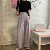 Gwmlk Summer Green Wide Leg Pants for Women Fashion High Waist Thin Loose Suitpants Woman Korean Casual Straight Trousers