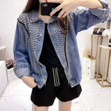 Gwmlk Tassel Rivet Denim Jacket Women Black Gothic Punk Streetwear Cool Outwear Jackets Woman Fashion Long Sleeve Loose Coats